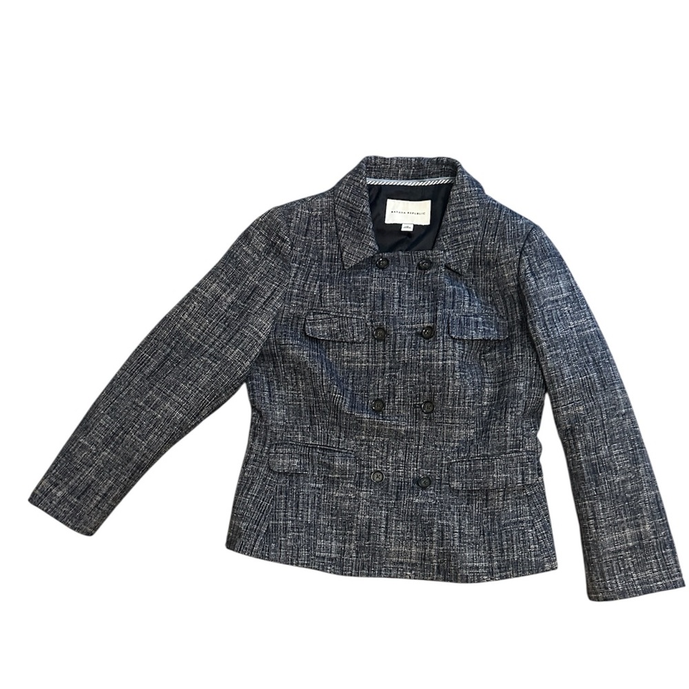 Banana Republic Navy and White Tweed Double-Breasted Blazer